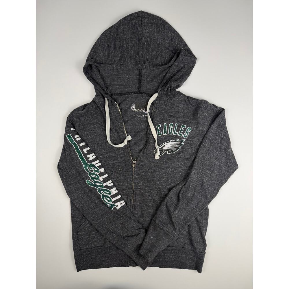 Philadelphia Eagles Full Zip Hoodie Womens Small Gray Glitter Graphic NFL